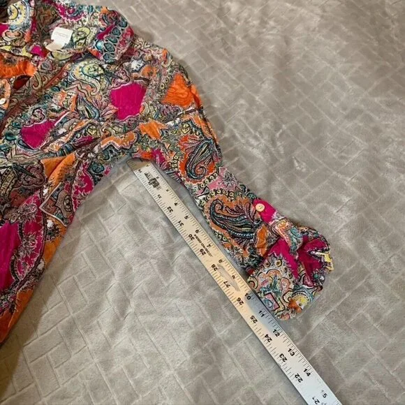 Chicos Womens S Button Up Shirt Colorful Paisley Boho Hippie Lightweight Cotton - Picture 9 of 13